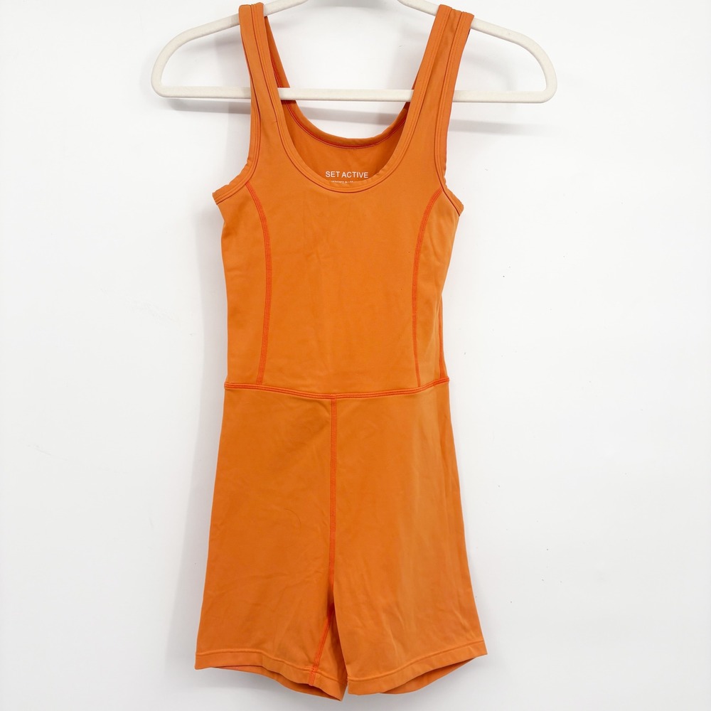 SET ACTIVE Womens Orange Sportbody Athleisure Shortysuit Athletic Romper Size M